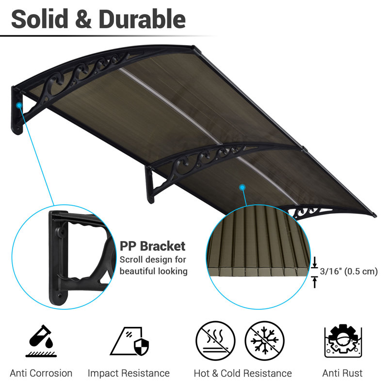 Yescom 38'' W x 9.8'' D Plastic Cover Retractable Patio Awning, Brown