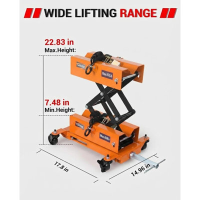 Cric de transmission à profil bas de 450 lb - Cric de transmission à levage réglable en acier de 7 à 23 po avec roulettes pivotantes, roues verrouillables et sangle de sécurité en nylon, pour la réparation automobile / camion, noir