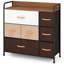 Commode 7 tiroirs avec structure en acier et plateau en bois, commode de rangement
