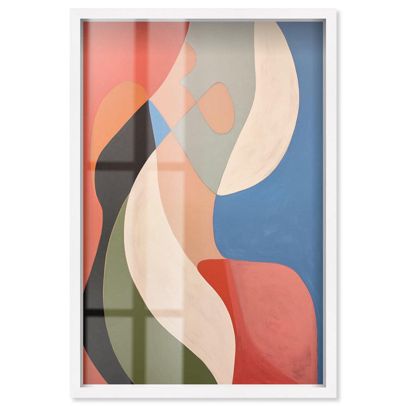 «Curved Planes I Shadowbox Print Modern Office Decor» par Art Remedy, cadre blanc, 11 x 16, H 16 po x l 11 po, Cadre blanc