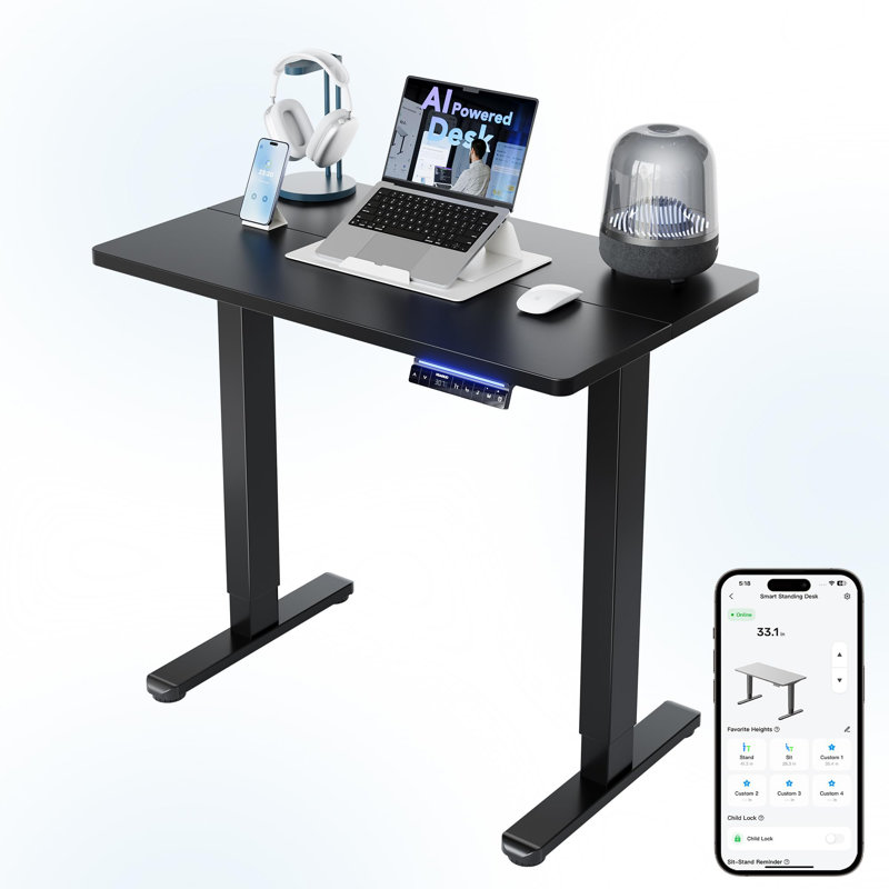 AI-Powered Electric Standing Desk With Smart App, Adjustable Height, 6 Memory Settings, Compatible With Alexa & Google, 32/48/55 Inch Ergonomic Sit-Stand Desk, Black Or Light Walnut