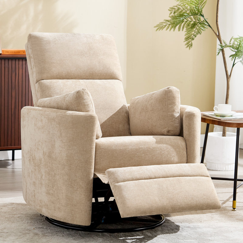 Luxurious Swivel Rocker Manual Recliner with Adjustable Pillows for Comfort, Yellow