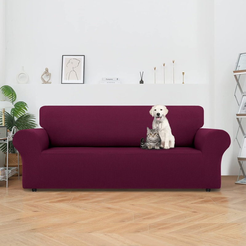 Housse pour canapé à coussins en T, Polyester vin, H 40 po x l 110 po x P 40 po