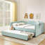 Lit de jour double, lit de jour rembourré en vichy équipé d'un cadre gigogne escamotable et d'une poche de rangement latérale, canapé-lit multifonctionnel en bois massif pour chambre d'enfant et chambre d'amis-958171184-958171189