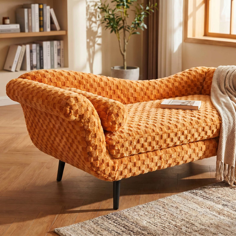 Fauteuil à volutes Timeless avec tissu à motif de losanges pour un confort supérieur, Orange