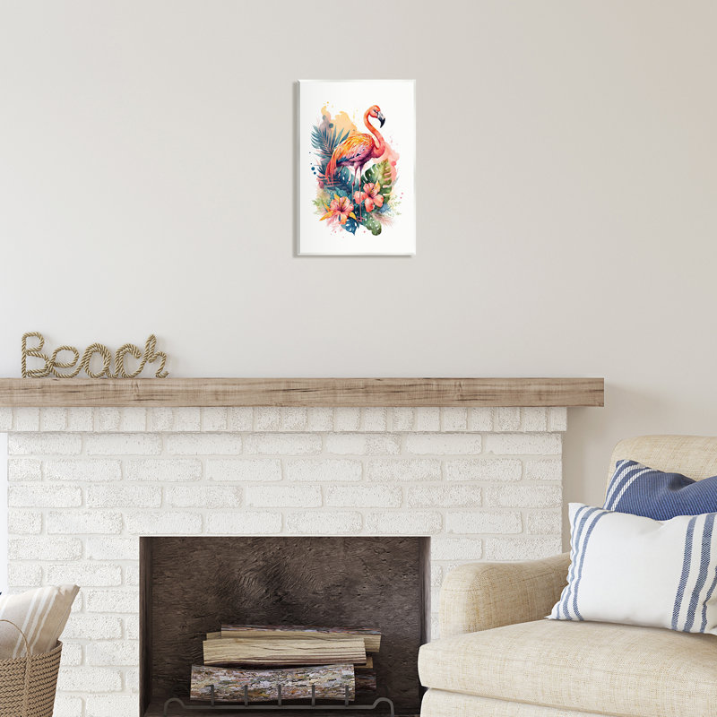 «Ba-032», impression de flamant tropical moderne sur toile par LSR Design Studio, H 15 po x l 10 po x P 0,5 po