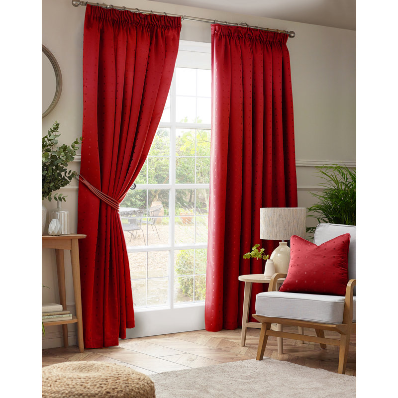 Norush Madison Pencil Pleat Curtains, 117cm Width x 137cm Drop, Red