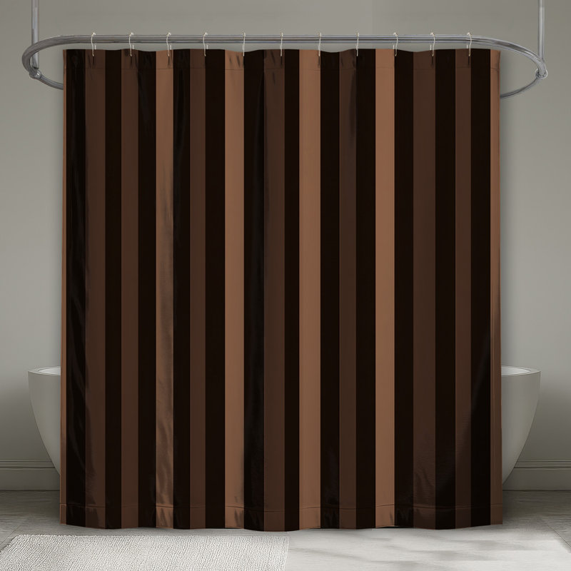 Rideau de douche à rayures - Motif de décor de salle de bain moderne, H 73 po x l 70 po, Brown/Black Striped