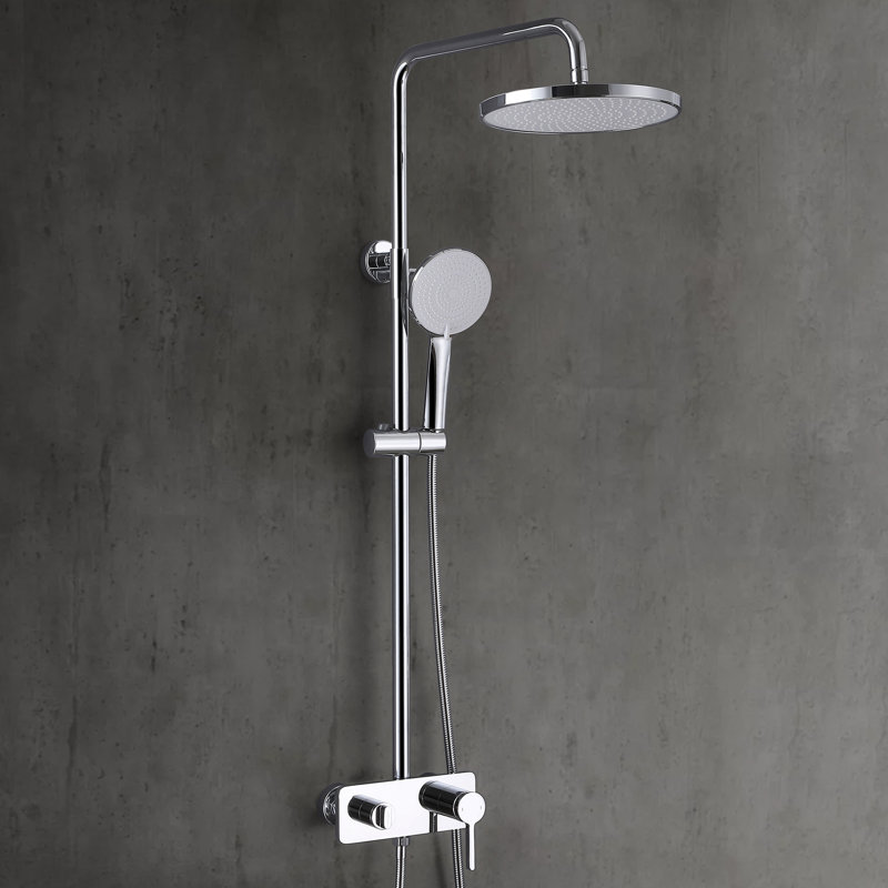 44.8" Height Adjustable Solid Brass Complete Shower System With Rough-In Valve, Polish Chrome