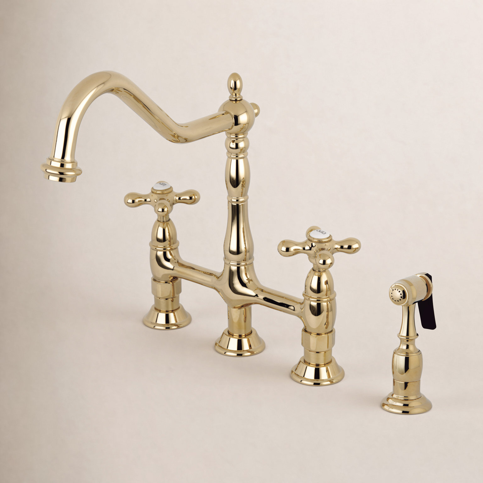 Kingston Brass Heritage Bridge Faucet with Sprayer, Polished Brass