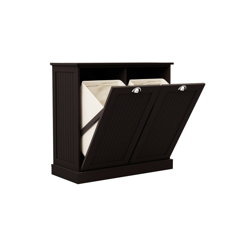 Black E1 Laundry Sorter, Two Compartments, Coated, Removable Bags, 100 Lbs Load-bearing, Assembly Required With Screw Bag And Electric Drill Classifier Compartments - Painted Shell