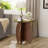 Solid Wood Round End Table With Smoked Tempered Glass Top, 19.6" Tall Living Room Side Table