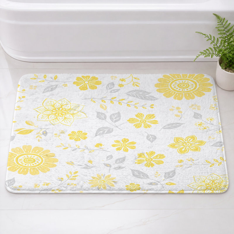 Tapis de bain à motif floral, 34 po L x 21 po L, Light Gray Light Yellow