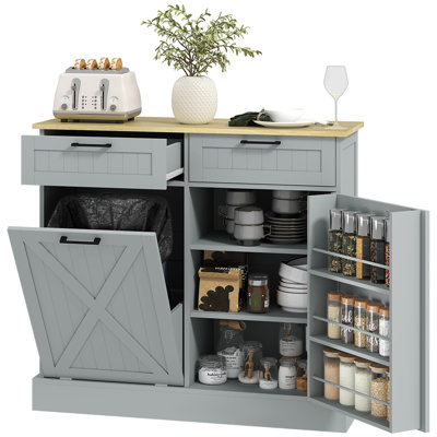 Tilt Out Trash Cabinet, Kitchen Island with 2 Drawers