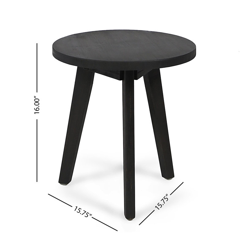 Marina Round Acacia Wood Outdoor Side Table - Gray Washed Patio End Table with Tripod Base, Gray Top/Gray Base