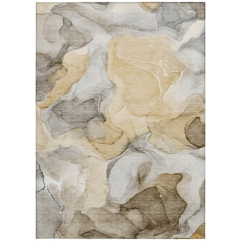 Tapis intérieur lavable antidérapant abstrait 9 pi x 12 pi brun