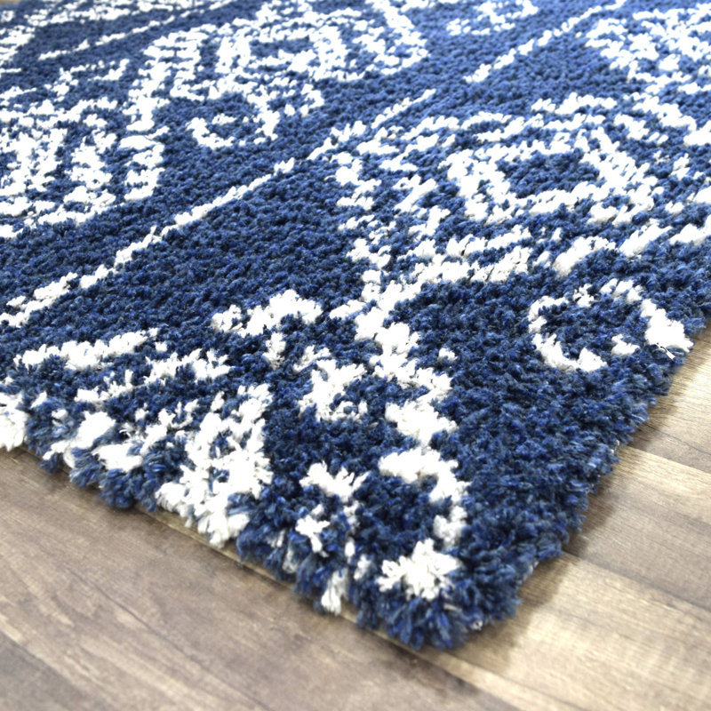 Indigo Shag Sojourn Navy, Tapis de couloir 2 pi 6 po x 8 pi