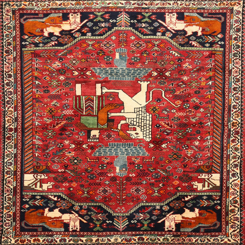Tapis traditionnel mehroon/noir/bleu Leventhal, Rond 4 pi