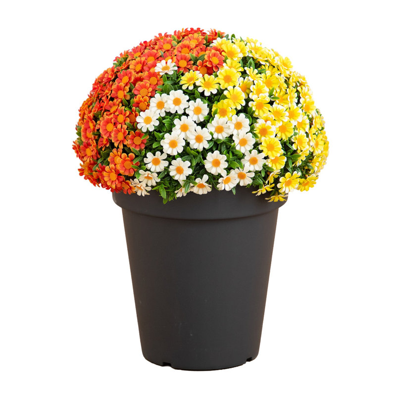 18 po Marguerite artificielle d'automne résistante aux rayons UV en pot (intérieur / extérieur), Orange/Yellow/White