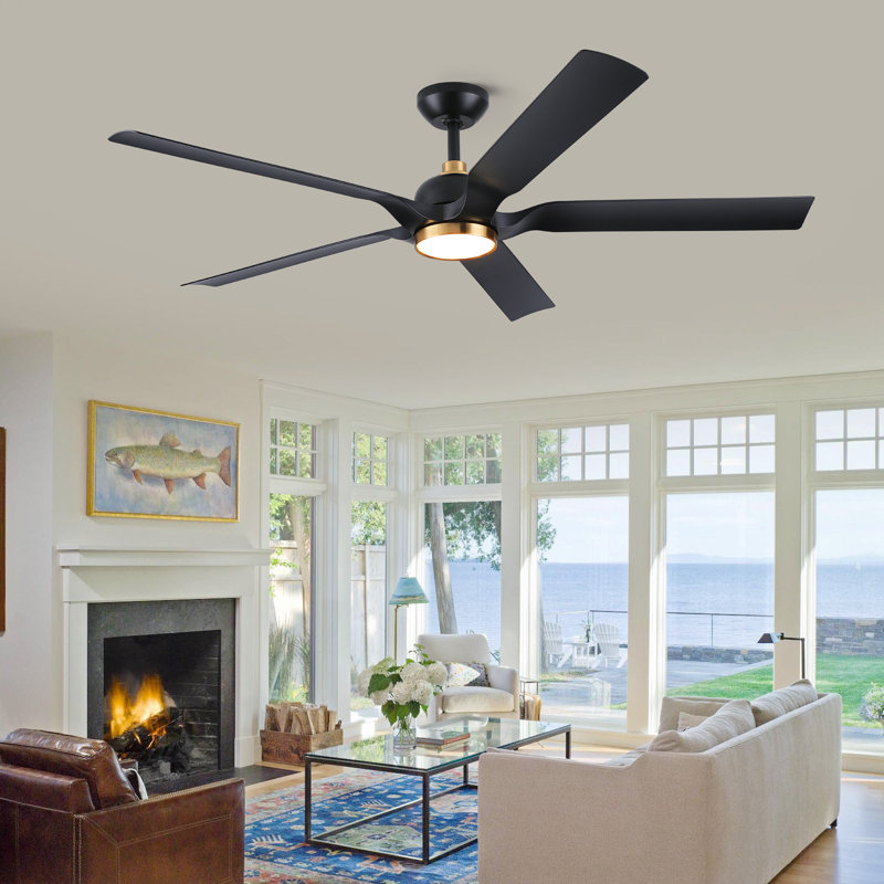60" 5 Abs Blade Propeller Classic Ceiling Fan With Led Lights And Remote Control, 6 Speeds Reversible Dc Motor, 3 Color Lights, Timer, Suitable For Bedroom, Patios, Living Room, Balcony