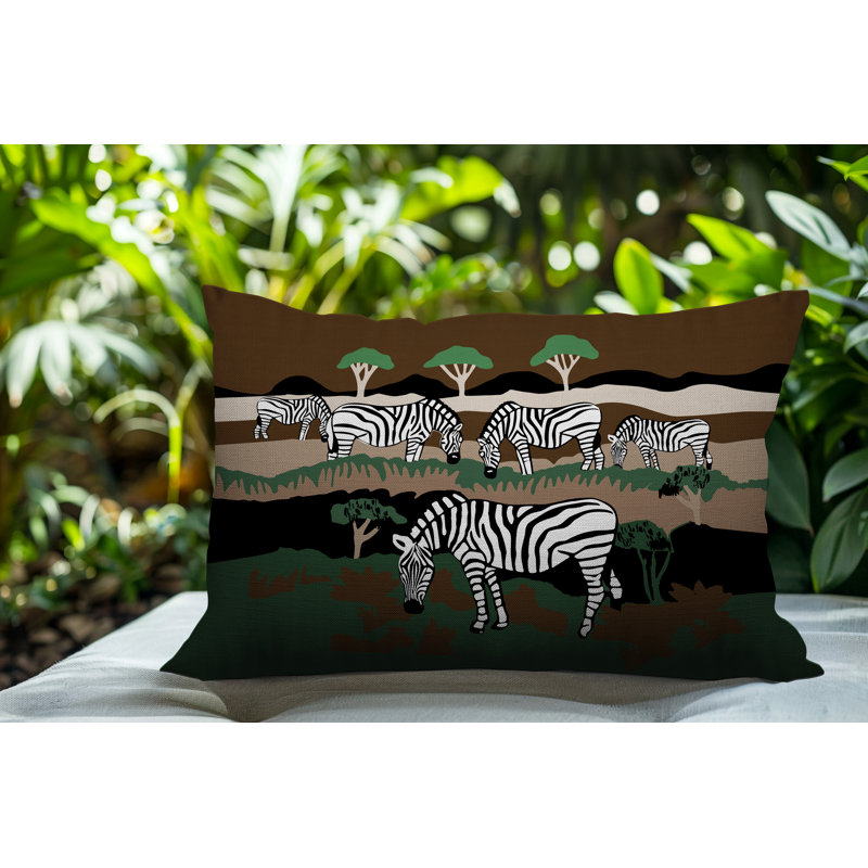 Oreiller rectangulaire réversible intérieur / extérieur Gia Zebra, Beige, H 14 po x l 20 po