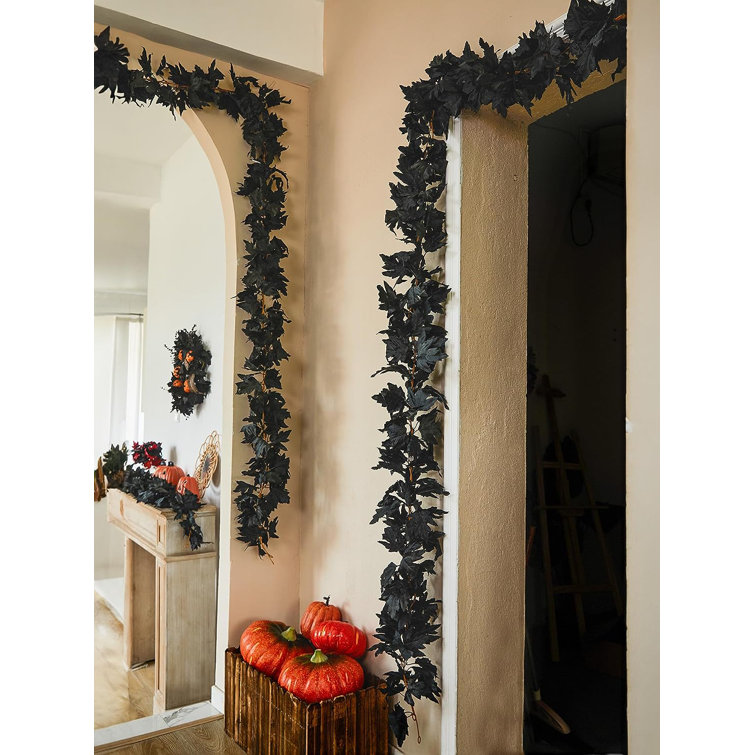 Fall Decor Black Garland, Black Decorations Halloween Garland, Fall Wall  Hanging Maple Leaves, Artificial Black Maple Leaf Vine, Halloween  Decorations