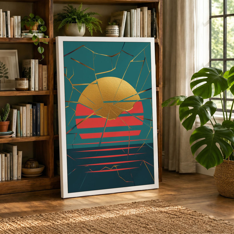Sun and Horizon Modern - Wrapped Canvas, 18x12 - 45.7 x 30.5 cm, Teal Border