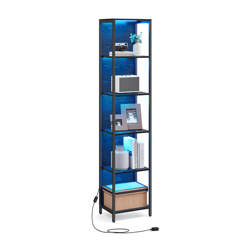 70.3'H LED Bookshelf, Display Shelf With Dimmable Lights, (5 Shelves) 70.3" H x 15.7" W x 11.9" D