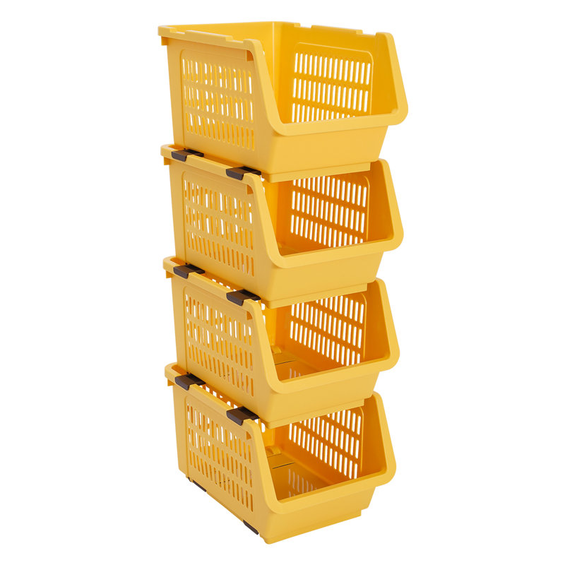 Panier de rangement empilable 9,5 "4PCS, Jaune