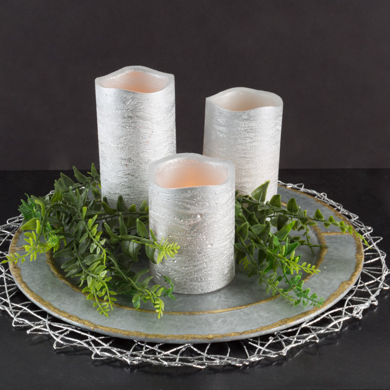 Ensemble de 3 bougies DEL sans flamme à finition métallique avec télécommande, Argent