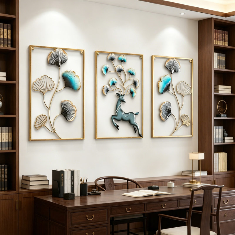 Ensemble de 3 décorations murales en métal Lucky Deer & Ginkgo