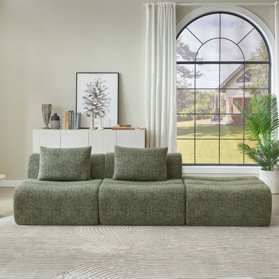 Boneless Oversized 3 Seater Compressed Sofa with Chenille Fabric, No Assembly, Space-Saving for Living Room, Apartment