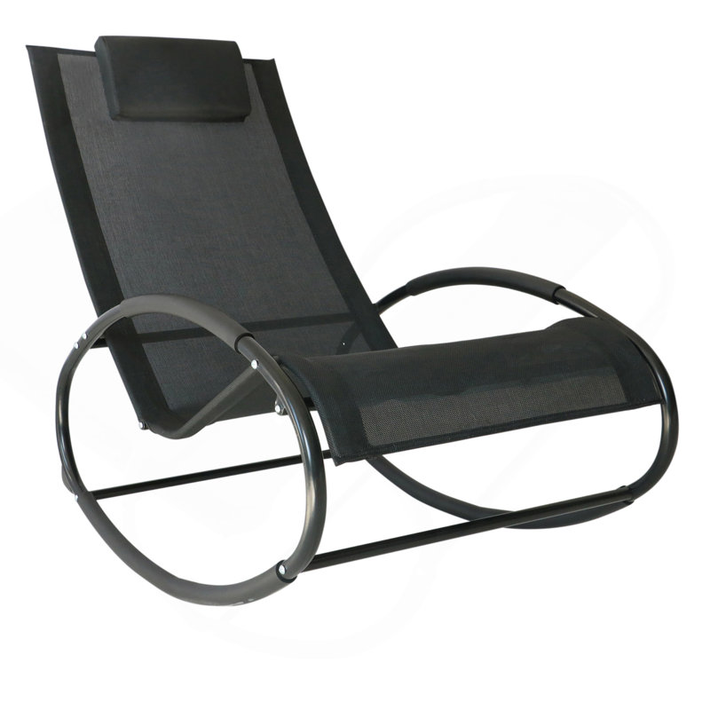 Outsunny Pool Lounger, Outdoor Rocking Lounge Chair For Sunbathing, Pool, Beach, Porch With Pillow & Cool Mesh, Sun Tanning Rocker, Black