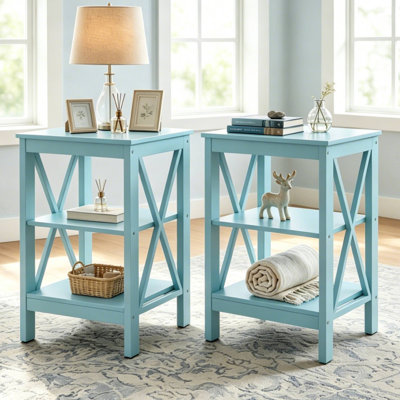 3-Tier Nightstand Set of 2 with Open Storage, Small Bedside Table with X-Side Frame, Modern Wood Accent Table(Set of 2)
