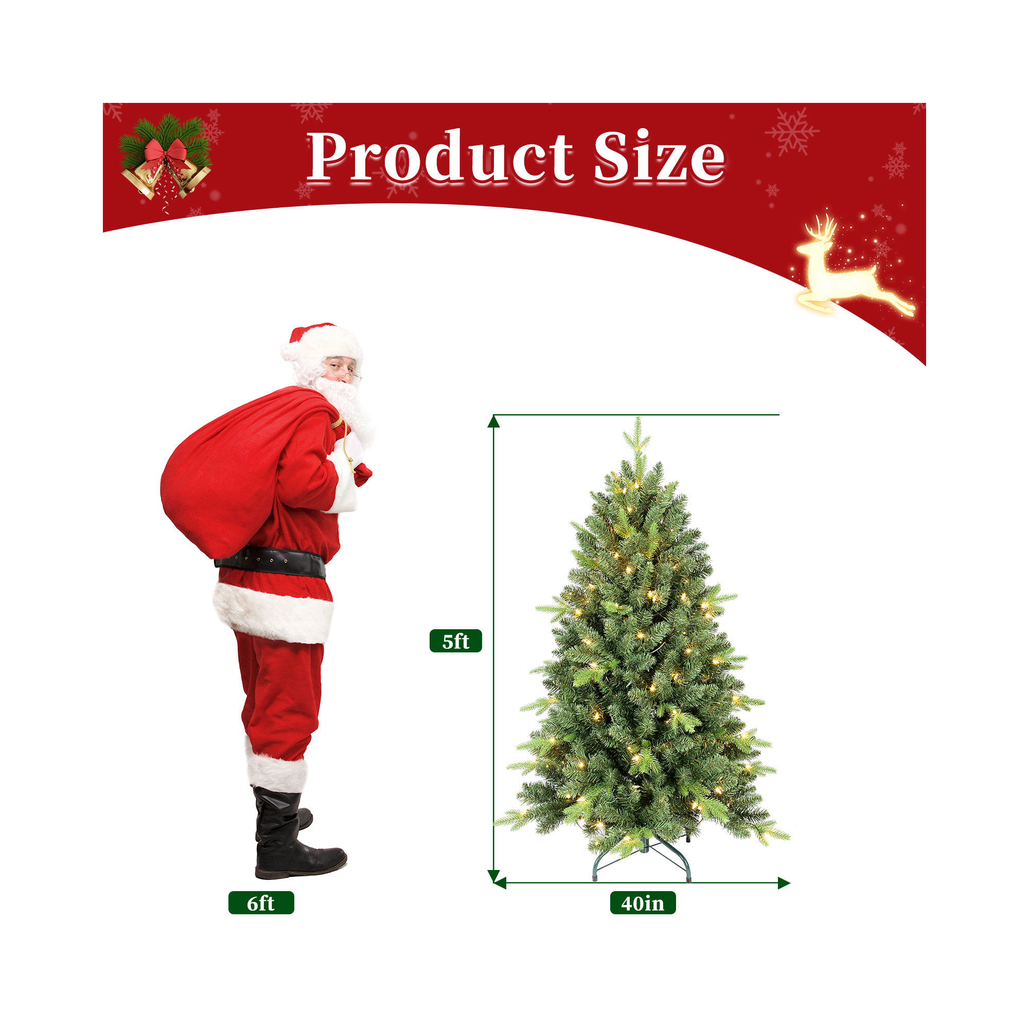 Pre-Lit Spruce Christmas Tree, Always Ready to Glow - Features Hinged PE/PVC Branches and a Foldable, 5ft H