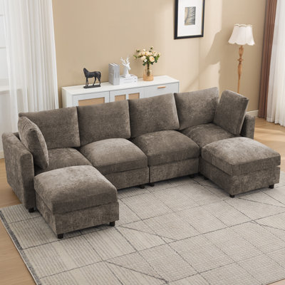 6 - Piece Upholstered Sectional, U-Shape Modular Couch