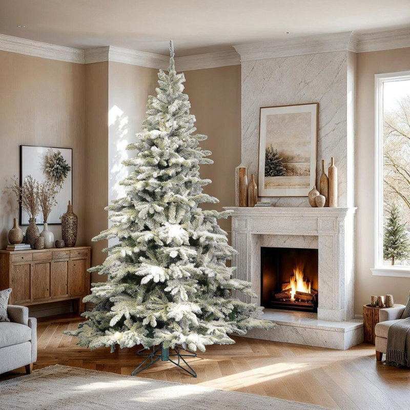 Utica Flocked Green/White Fir Artificial Christmas Tree with Stand, 4.5' H