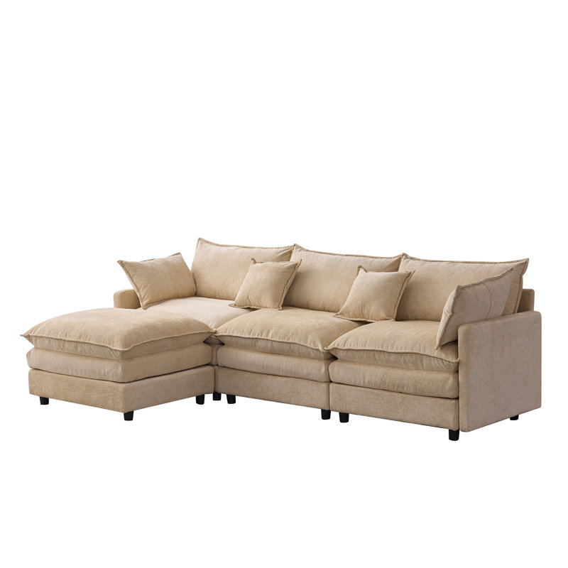 105" Modular Sectional Couch,Upholstered Soft Chenille Fabric Sofa,3 Seater With Ottoman L Shape Sofa Light Coffee
