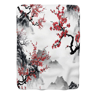 Motifs de fleurs japonaises - couverture en sherpa de qualité supérieure 1 pièce