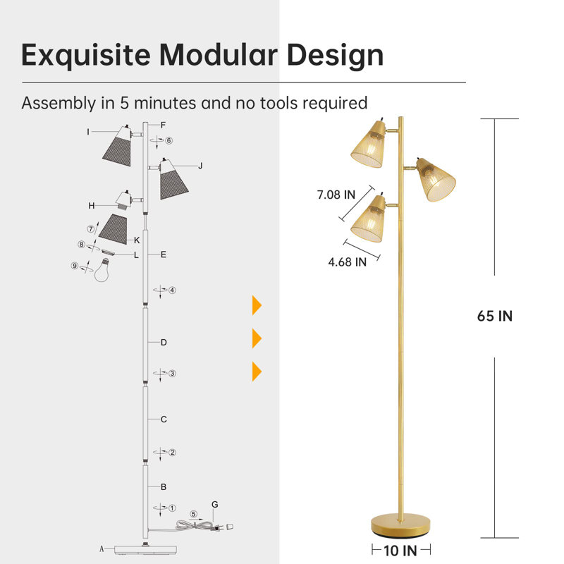 63.5'' Tree Floor Lamp, Gold
