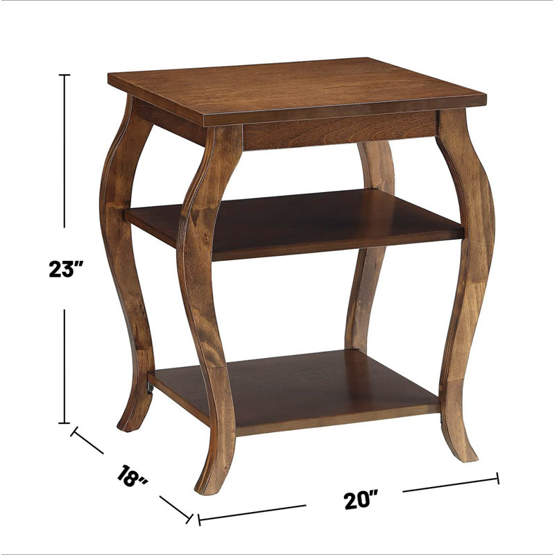 Table de bout carrée avec 2 tablettes, Noyer, H 23 po x l 18 po x P 18 po