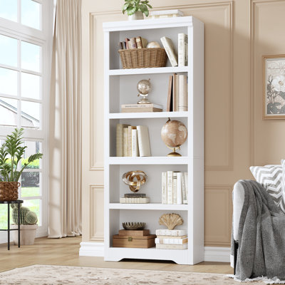 5-Tier Farmhouse Bookcase with Adjustable Shelves, Floor Standing Open Display Storage Rack, Anti-Slip Design