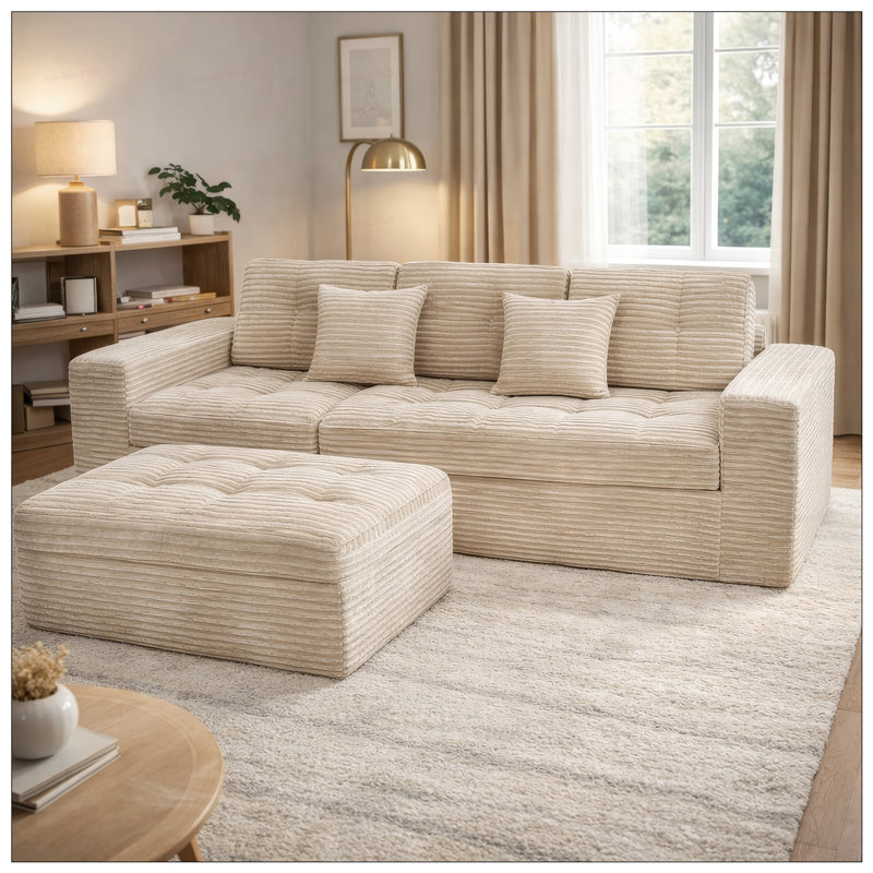 Wrought Studio Modular Cloud Sofa Set, Sectional with Ottoman, Pure ...