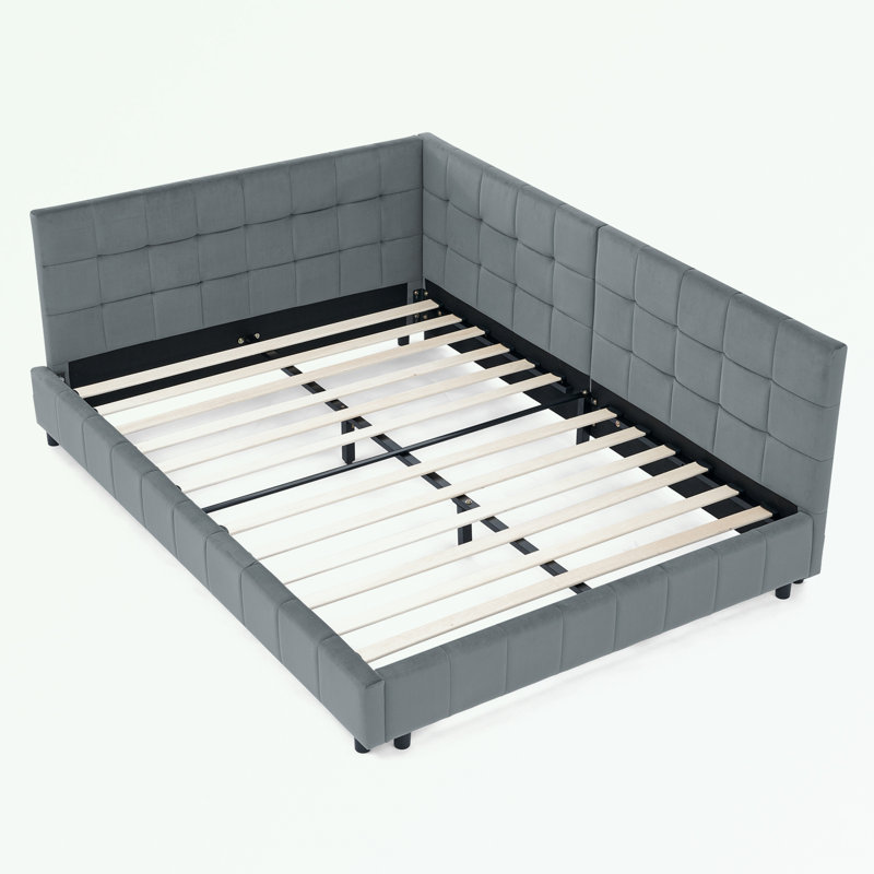 L-Shape Velvet Tufted Corner Daybed Bed Frame