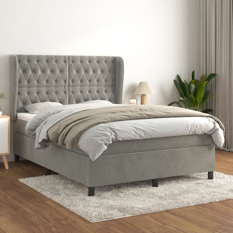 Himmel Upholstered Bed with Mattress, Light Grey, European Double (140 x 200cm)