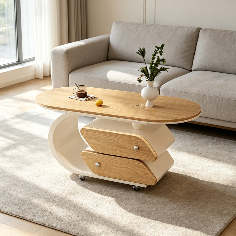Tiroir de rangement pour table basse mobile, H 19,68 po x l 39,37 po x P 19,68 po, Brun / Blanc