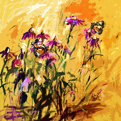 Jaidan Ginette Fine Art, fleurs et papillons mauves - reproduction sur toile tendue