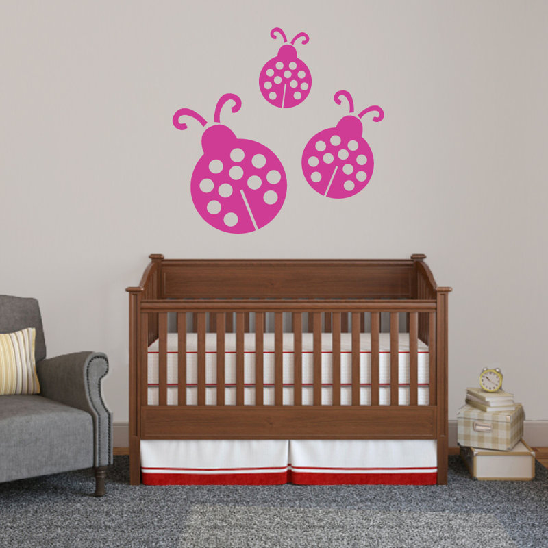 Ensemble 3 pièces de décalcomanie murale coccinelles, Rose vif