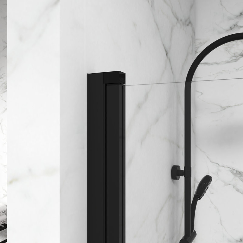 Porte de douche pivotante 55 po x 31,5 po 55 po, verre trempé noir, intimité améliorée 55 po x 31,5 po, noir, panneau de verre de 6 mm, charnière