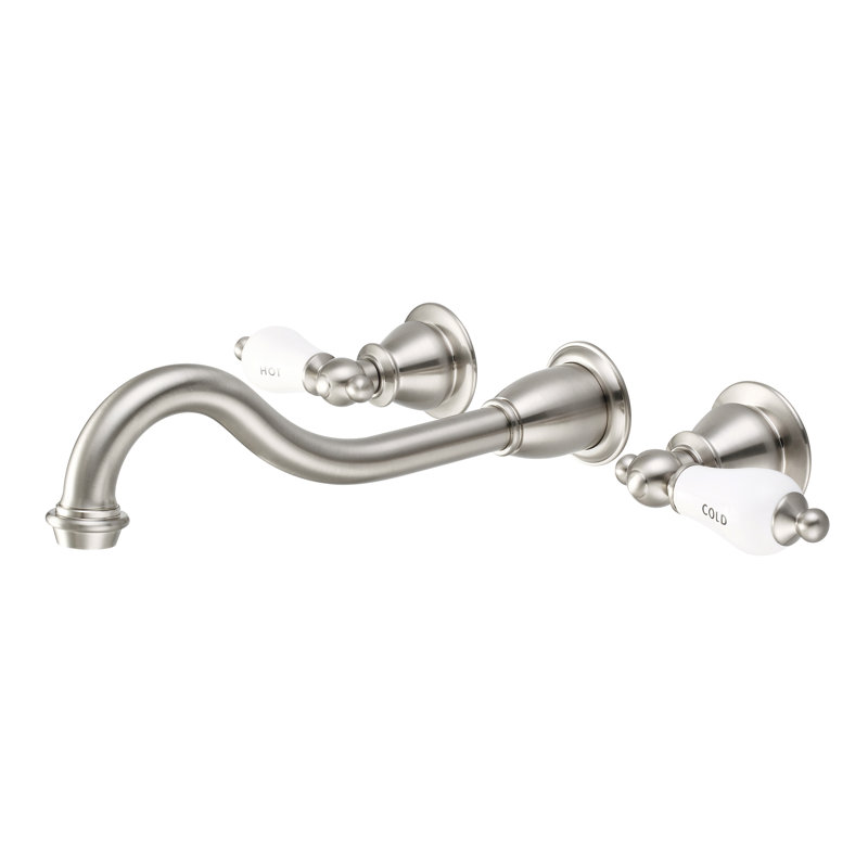 2-handle Bathroom Faucet, Hot and Cold Labeled Porcelain Lever Handles, Brushed Nickel